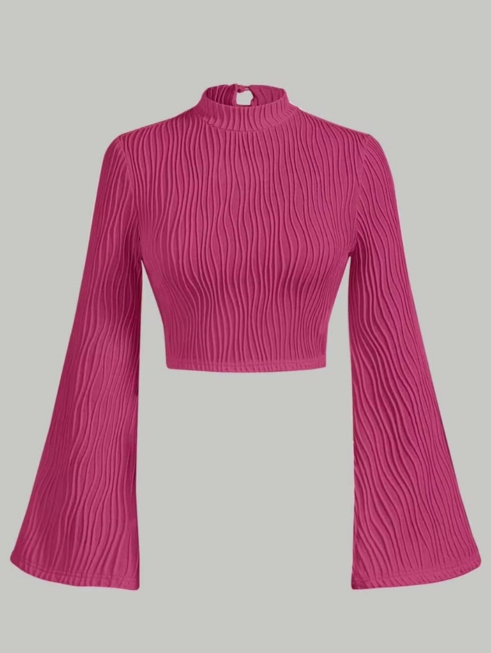 Shein Mod Textured Mock Neck Keyhole Back Flounce Sleeve Knitted Tee Large